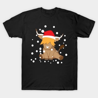 Cute highland cow christmas t shirt snow T-Shirt